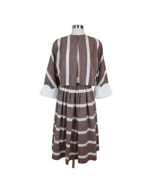 VINTAGE 40s 50s Skirt Suit Women's Brown Stripe Flared Skirt & Swing Jacket Set